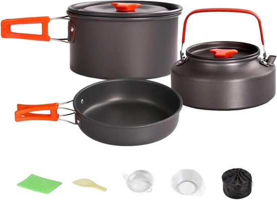 Kookplaatset - Keukengerei Set - Kamperen Buiten - Geurloos Aluminium - Compact - Zwart