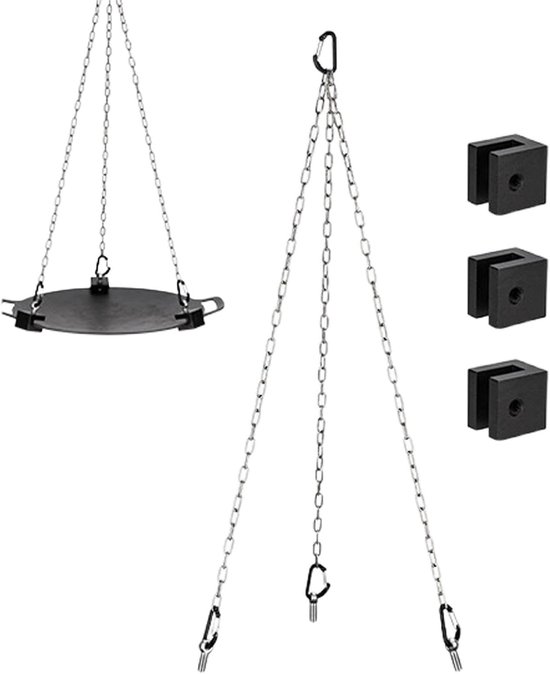 Kookstatief Camping - Driepoot Houder - Buiten Koken - In Hoogte Verstelbaar - 51 cm Ketting - Zilverkleurig