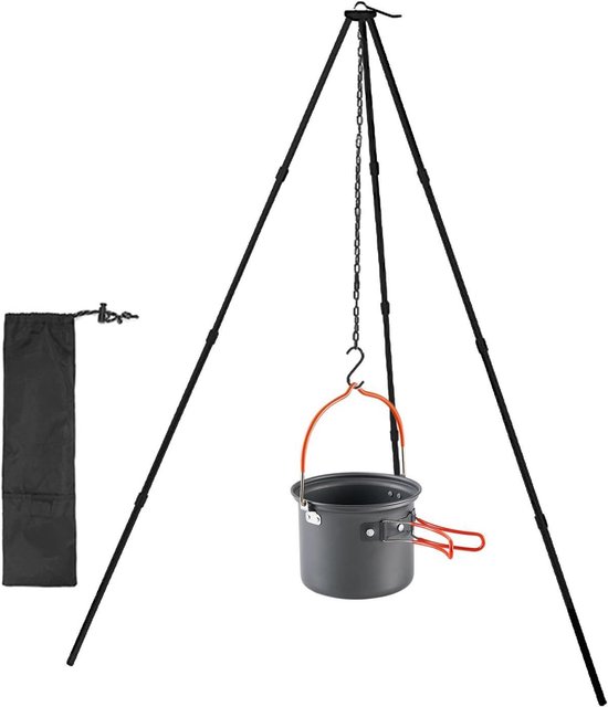 Kookstatief Outdoor - Camping Kookgerei - Koken boven vuur - Verstelbare ketting - Lichtgewicht 0.5kg - Aluminiumkleur