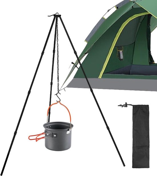 Kookstatief Outdoor - Kampeer Kookgerei - Buiten Koken - Verstelbare Ketting - 0.5 kg - Zwart