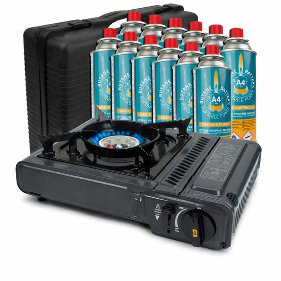 Kooktoestel op Gas - incl 12 Gasbussen - Krachtige brander van 2500W - Gas Stove - Camping Kooktoestel - Gaspit - Gasfornuis - Gasstel - Cooker - Draagkoffer