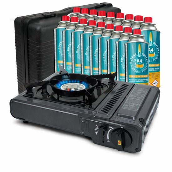 Kooktoestel op Gas - incl 16 Butaan Gasbussen - Gas Stove - Camping Kooktoestel - Gaspit - Gasfornuis - Gasstel - Cooker - Draagkoffer van Merkloos