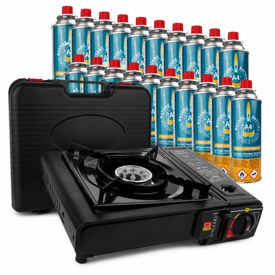 Kooktoestel op Gas - incl 20 Butaan Gasbussen - Gas Stove - Camping Kooktoestel - Gaspit - Gasfornuis - Gasstel - Cooker - Draagkoffer van Merkloos