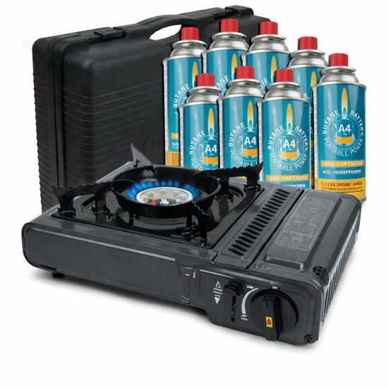 Kooktoestel op Gas - incl. 8 Butaan Gasbussen - Gas Stove - Camping Kooktoestel - Gaspit - Gasfornuis - Gasstel - Cooker - Draagkoffer van Merkloos