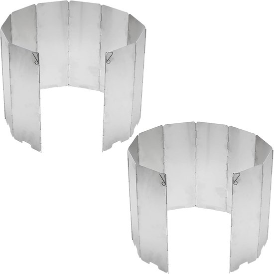Kookwindscherm-buitenkeuken-2-delige kampeerkachel windschermen - 10 stuks aluminiumlegering opvouwbare windschermen - voor kachel kamperen backpacken wandelen picknick - zilver - 24x10cm