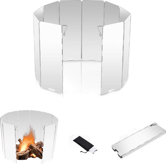 Kookwindscherm - Camping Gasfornuis - Anti-spatscherm - Vlambeveiligers - Opvouwbaar Aluminium - Windvrij Kookscherm - Buitenkeuken – Campingaccessoires - Buiten oven - Campingkoker - Gaskoker Windscherm Camping - Universeel - 10 Platen - Zilver van KOO