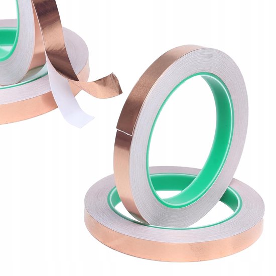 Koperband, dubbelzijdig geleidend, 5 mm x 20 m, dikte 0,05 mm, koperfolie, geleidende acryllijm, voor gekleurd glas, doe-het-zelfprojecten, EMI-afscherming, koperband