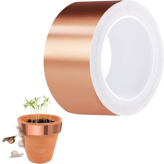 Koperen tape tegen slakken Zelfklevende slakkenbescherming 50 mm × 20 m Koperen tape Slakkenwerend Verhoogde bloembedden Tuinen Balkons voor de bescherming van planten