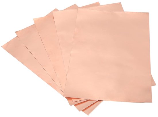 Koperfolie, 200 mm x 300 mm x 5 stuks, op maat gesneden, zelfklevende koperband, geleidend klevend, waterdicht, koperfolietape