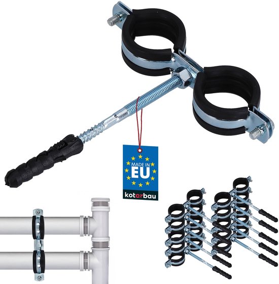 KOTARBAU® 10 Stuks Pijpbeugelset, Trillingsdempende Buisklem, 1", Dubbel, Gegalvaniseerd Staal, Pijpbeugel met Rubberen, Installatiebeugel, met Plug, Buisbeugel, Zwart Zilwer van Merkloos