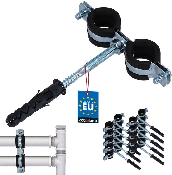 KOTARBAU® 10 Stuks Pijpbeugelset, Trillingsdempende Buisklem, 1/2", Dubbel, Gegalvaniseerd Staal, Pijpbeugel met Rubberen, Installatiebeugel, met Plug, Buisbeugel, Zwart Zilwer van Merkloos