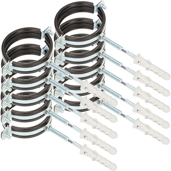 KOTARBAU® 10 Stuks Pijpbeugelset, Trillingsdempende Buisklem, 2,5", Gegalvaniseerd Staal, Pijpbeugel met Rubberen, Installatiebeugel, met Plug, Buisbeugel, Zwart Zilwer van Merkloos