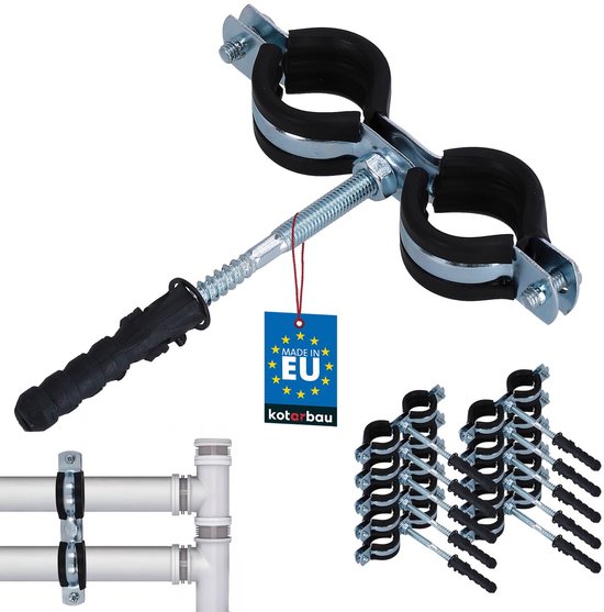 KOTARBAU® 10 Stuks Pijpbeugelset, Trillingsdempende Buisklem, 3/4", Dubbel, Gegalvaniseerd Staal, Pijpbeugel met Rubberen, Installatiebeugel, met Plug, Buisbeugel, Zwart Zilwer van Merkloos