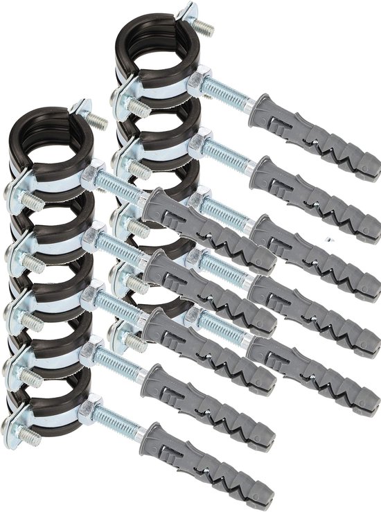 KOTARBAU® 10 Stuks Pijpbeugelset, Trillingsdempende Buisklem, 3/4", Gegalvaniseerd Staal, Pijpbeugel met Rubberen, Installatiebeugel, met Plug, Buisbeugel, Zwart Zilwer van Merkloos