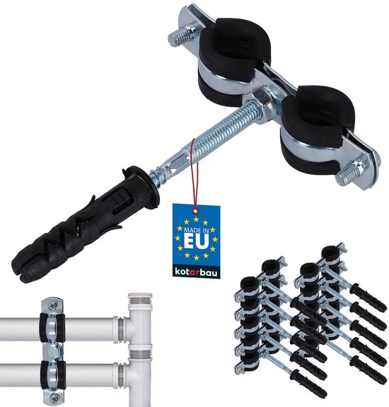 KOTARBAU® 10 Stuks Pijpbeugelset, Trillingsdempende Buisklem, 3/8", Dubbel, Gegalvaniseerd Staal, Pijpbeugel met Rubberen, Installatiebeugel, met Plug, Buisbeugel, Zwart Zilwer van Merkloos