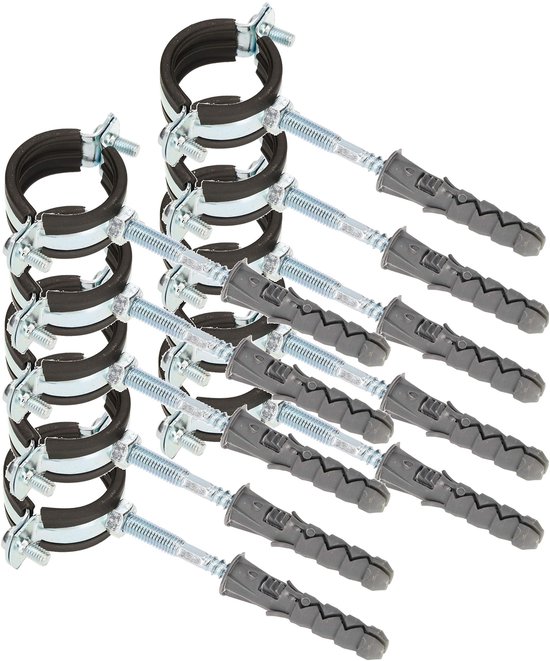 KOTARBAU® 10 Stuks Pijpbeugelset, Trillingsdempende Buisklem, 5/4", Gegalvaniseerd Staal, Pijpbeugel met Rubberen, Installatiebeugel, met Plug, Buisbeugel, Zwart Zilwer van Merkloos