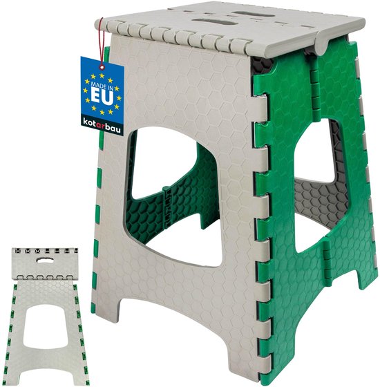 KOTARBAU® Opvouwbare Kruk - Opstapje Inklapbaar 44 cm - Opvouwbaar Opstapkrukje - Antislip en Stabiel - Draagbaar - Kunststof - Grijs en Groen