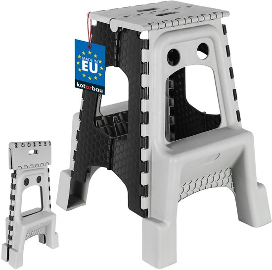 KOTARBAU® Opvouwbare Kruk - Opstapje Inklapbaar 55 cm - Opvouwbaar Opstapkrukje - Antislip en Stabiel - Draagbaar - Kunststof - Grijs en Zwart