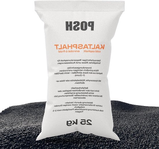 Koud asfalt reparatie - Asfaltmassa bitumen - Kuilen dichten - Direct gebruiksklaar - 25 kg - Zwart