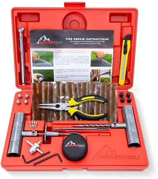 Krachtige Bandenreparatieset voor Auto, Vrachtwagen, SUV, ATV en Motorfiets - 56-Delig van Ecomserv