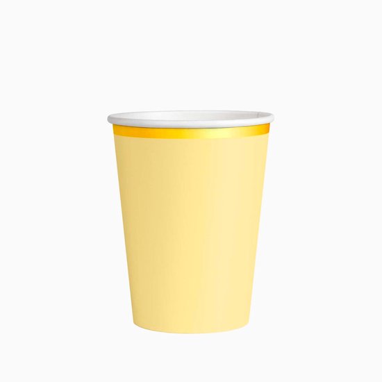 Kraft Kartonnen Bekers Pastelgeel 270 cc met Gouden Rand – Set van 6
