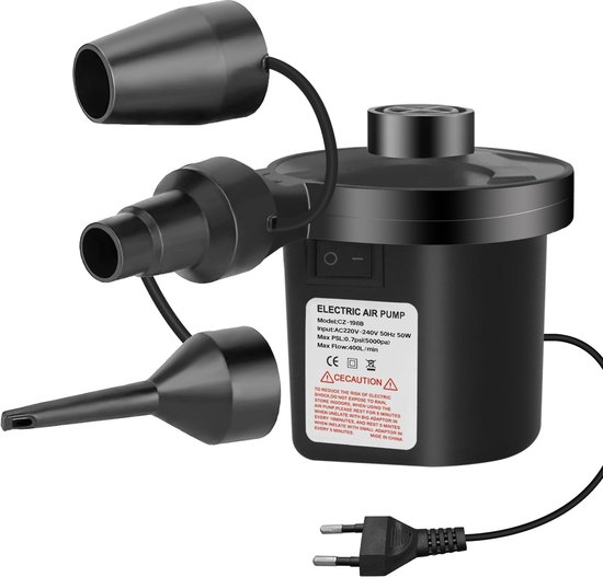 Kraftverdia Elektrische Pomp 220/240V - met 3 Mondstukken - voor zwembaden en luchtbedden en Opblaasbaar