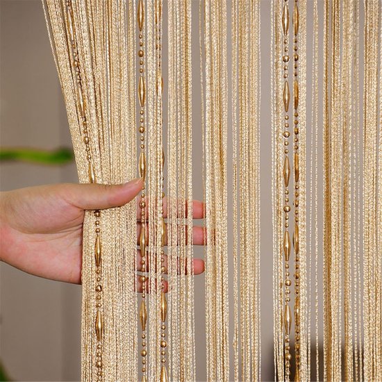 Kralengordijnen voor Deuropeningen 1 x 2 M met Kwastjes, Kralen, Hangende Franjes, Hippie, Hangende Decoratie, Kamerverdeler, Glitter Kralengordijnen voor Deur, voor Bruiloft, Kantoor, Huisdecoratie (champagnekleur)| Cyslmuk® van Merkloos