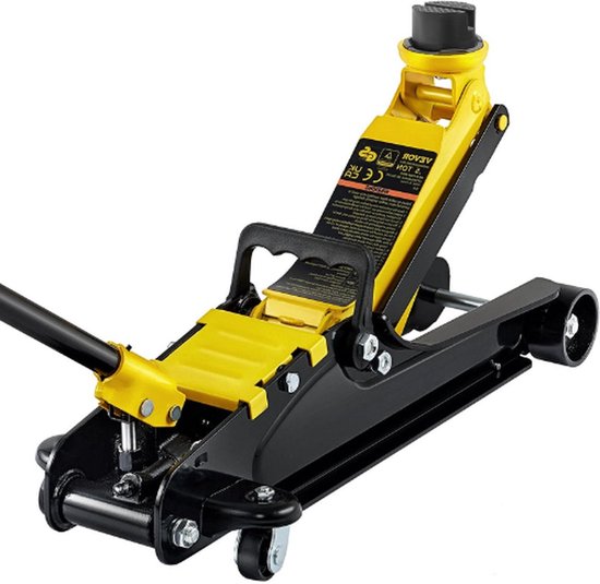 Krik - Professionele Hydraulische Krik - Garagekrik - Zware Stalen Versie - 8,5 tot 38 cm - 2500 kg - Zwenkwiel - Geel van Merkloos