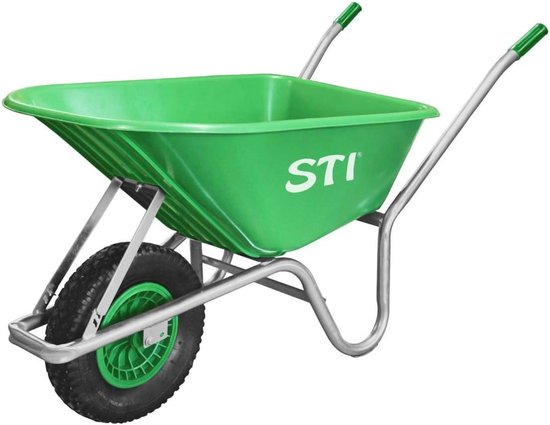 Kruiwagen groen 110 liter met 160 kg draagkracht - Stalen frame en polypropyleen schaal voor tuin en bouwplaats van VONYX