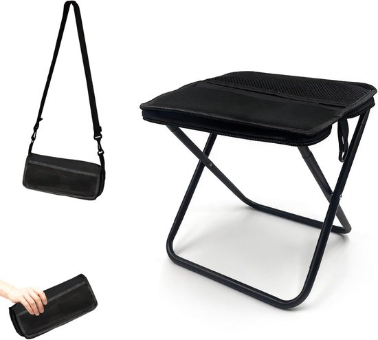 Krukken - Draagbare Opvouwbare Kruk - 2-in-1 Schoudertas Kruk - Mini Outdoor Kruk - Lichtgewicht - Belastbaar tot 120kg - Voor Kamperen, Vissen, Wandelen - Zwart