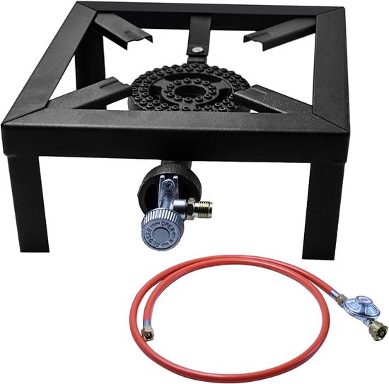 Krukkoker, 8,0 kW, outdoor camping gaskoker 25 x 25 x 11 cm, incl. 150 cm propaangasslang en 50 mbar regelaar