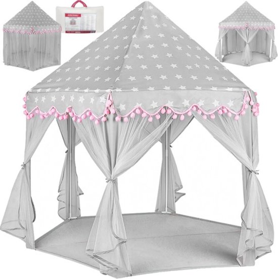Kruzzel Grote Kindertent Grijs/Roze met Sterrenmotief van Kruzzel