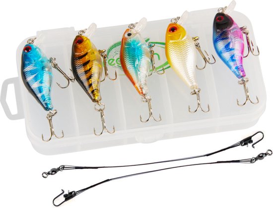 Kunstaas Crankbait Set met Stalen onderlijnen - 8-delig - 4.5cm - Roofvissen - Pluggen Set voor Snoek, Baars & Roofblei van Berkley