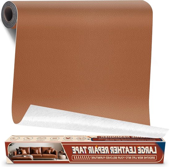 Kunstleder Flicken - Leder Reparatie Set - Meubels Repareren - Zelfklevend Slijtvast - 43x200 cm - Lichtbruin van Merkloos