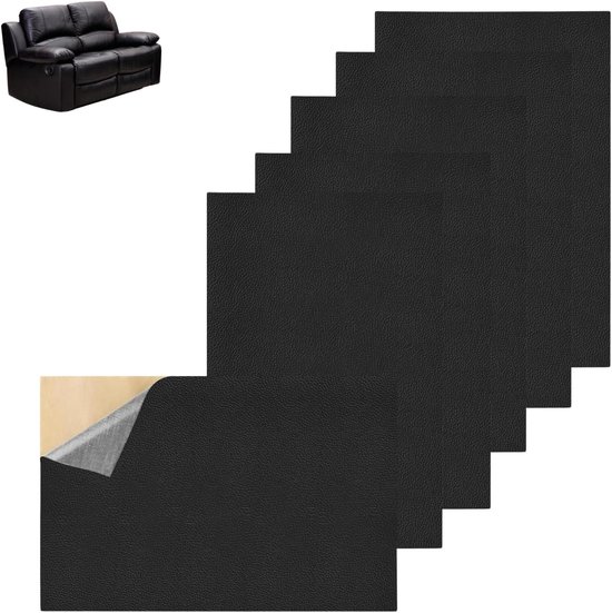 Kunstlederen Stickers - Reparatieset Leer - Meubels Repareren - Zelfklevend - 20 x 30 cm - Zwart van Merkloos