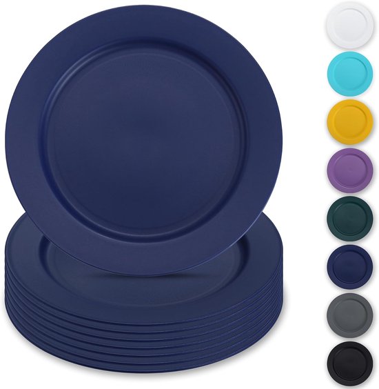 Kunststof Borden Set - 8 Delige Servies - 25 cm Diameter - Onbreekbaar en Vaatwasmachinebestendig - Voor Picknick Camping en Thuisgebruik - Blauw