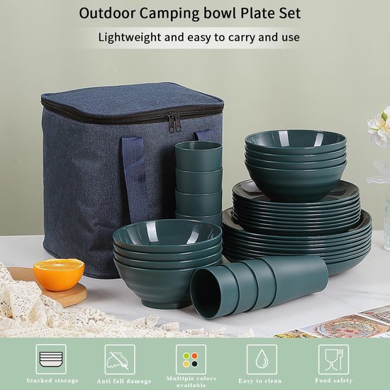 Kunststof servies 32-delig servies voor 8 personen, Herbruikbare Lichtgewicht Mokken, Kommen, Schotels voor Camping Picknicks en Dagelijks Gebruik, Vaatwasmachinebestendig van $