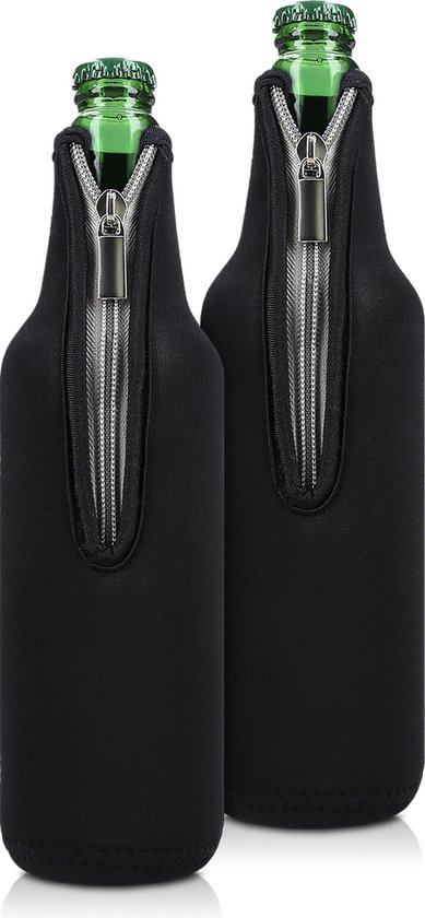kwmobile 2 Flessenkoeler compatibel met 330-500ml fles - Voor bier en andere koude drankjes - Van geïsoleerd neopreen - Hoes voor fles in zwart. van kwmobile