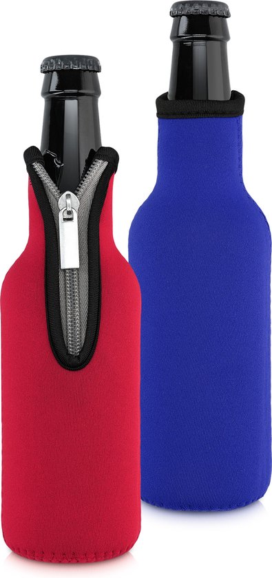 kwmobile 2 Flessenkoeler geschikt voor 330ml fles - Voor bier en andere koude drankjes - Van geïsoleerd neopreen - Hoes voor fles in blauw / rood. van kwmobile