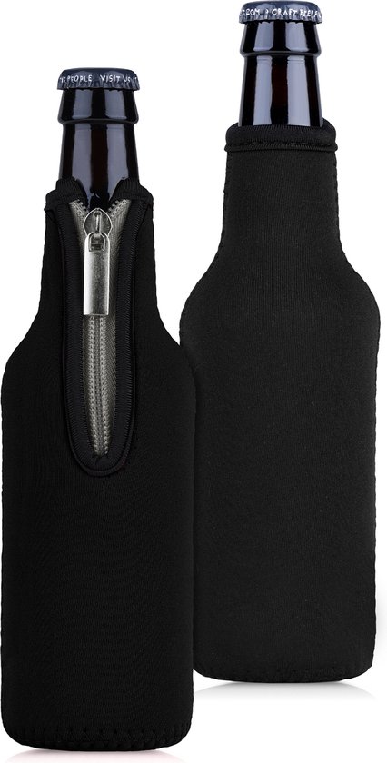 kwmobile 2 Flessenkoeler geschikt voor 330ml fles - Voor bier en andere koude drankjes - Van geïsoleerd neopreen - Hoes voor fles in zwart. van Merkloos