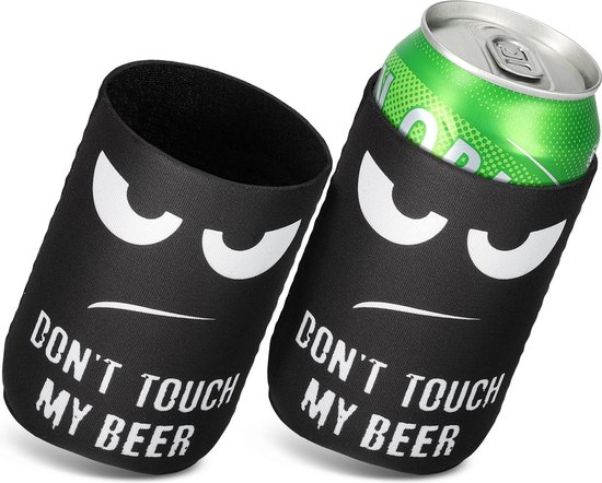 kwmobile 2x 330ml / 355ml Blik blikjeskoeler - Voor bier- en frisdrankblikjes - Koeler in wit / zwart - 6,5 x 10 cm - Don't Touch my Beer design