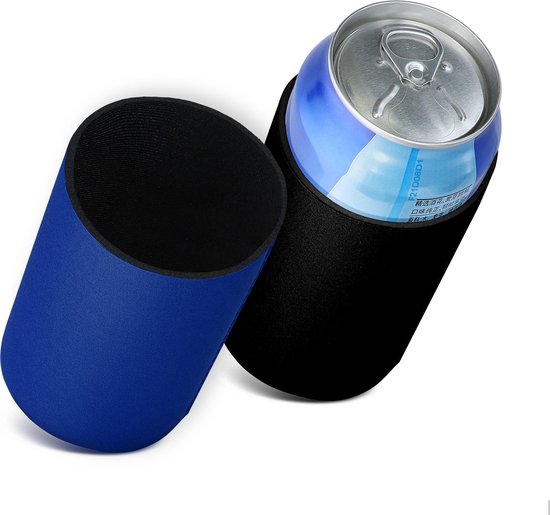 kwmobile 2x 330ml / 355ml Blik blikjeskoeler - Voor bier- en frisdrankblikjes - Koeler voor drankblikjes in zwart / blauw - 6,5 x 10 cm van Merkloos