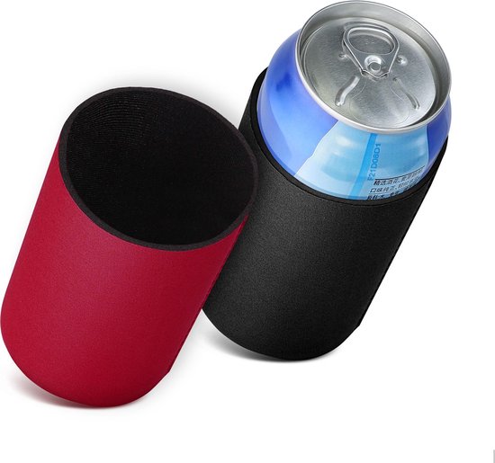 kwmobile 2x 330ml / 355ml Blik blikjeskoeler - Voor bier- en frisdrankblikjes - Koeler voor drankblikjes in zwart / rood - 6,5 x 10 cm van Merkloos