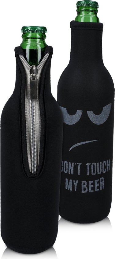kwmobile 2x flessenkoeler - Koeltas van neopreen voor flessen - geschikt voor 330-500ml fles flesjes bier en frisdrank - In wit / zwart Don't Touch my Beer design van kwmobile