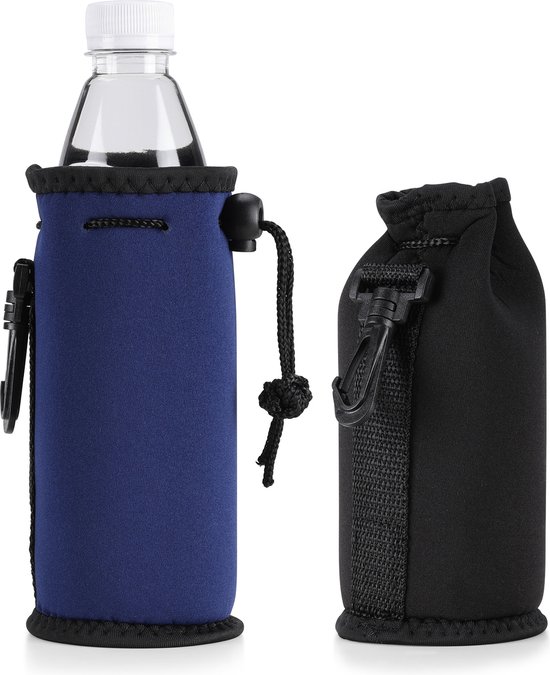 kwmobile 2x flessenkoeler - Koeltas voor flessen - Voor 500 ml flesjes bier en frisdrank - Koeler gemaakt van geïsoleerd neopreen in zwart / blauw van Merkloos