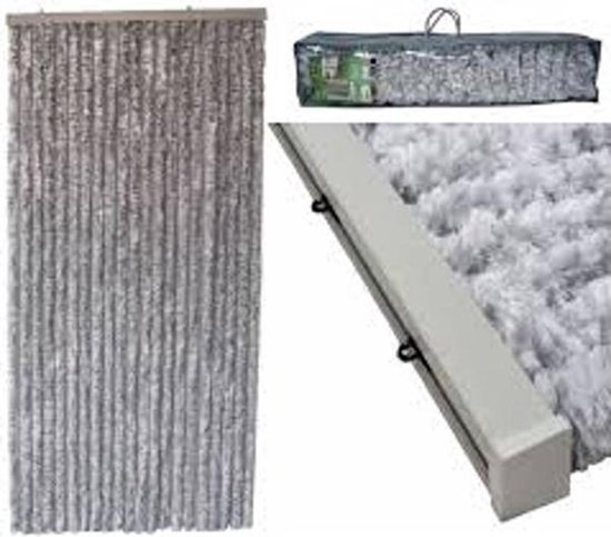 Kynast Kattenstaart Vliegengordijn - 90 x 220 cm - Grijs/Wit - Let op hoogte - meet uw kozijn op - Voorkom Retouren van Merkloos