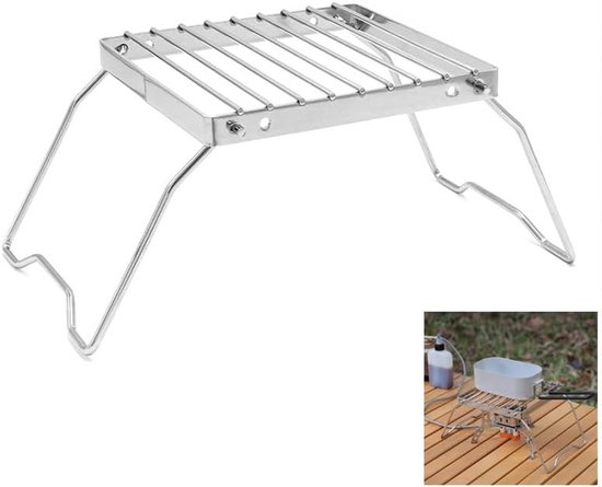 KZQ Draagbaar Opvouwbaar Grillrek Voor Kamperen Roestvrijstalen Kampvuurgrill Met Verstelbare Poten 16x16 Cm Gestreept Reisbarbecue Voor Wandelen En Buiten Koken