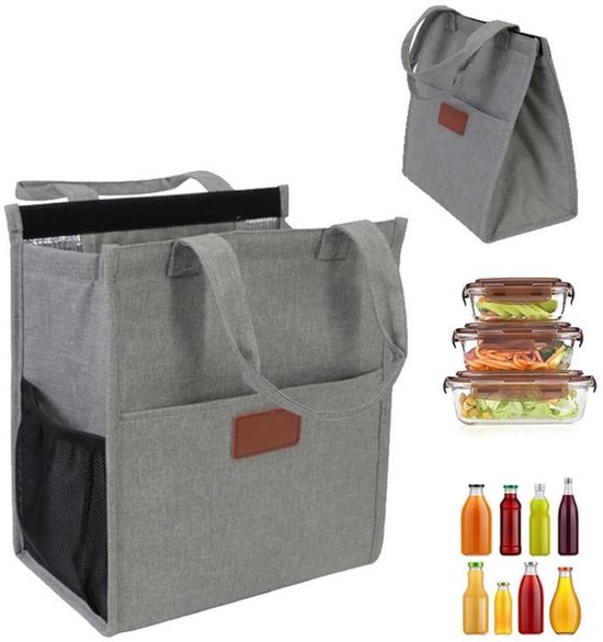 KZQ Picknicktas - Geïsoleerde picknicktas voor buiten - Geïsoleerde lunchtas - Verdikte aluminiumfolie draagtas - Extra dikke lunchtas - Grijs - 28×25×16 cm van KZQ