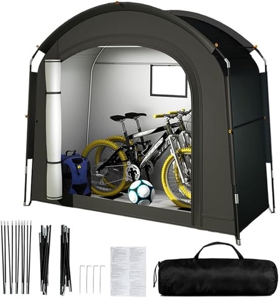 KZQ Waterdichte en UV-beschermende fietstent - Opvouwbare buitentent, geschikt voor 1-2 fietsen - Stevige constructie, eenvoudig op te zetten - Geschikt voor tuinen, terrassen en garages - 200 x 80 x 165 cm - Zwart