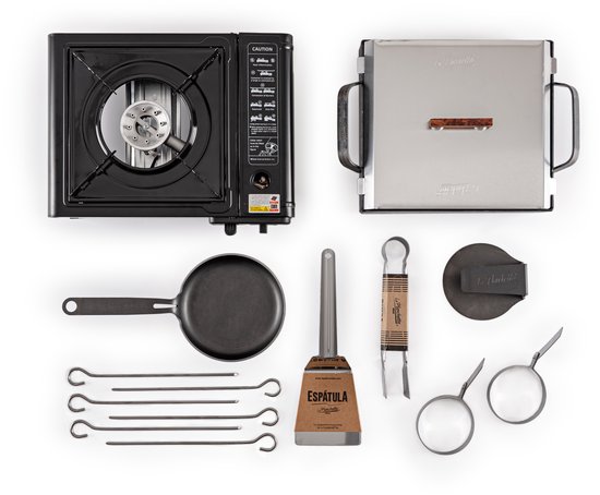 La Planchetta® Outdoor Kit – Complete Draagbare Kookset – Gasbrander + IJzeren Bakplaat + Accessoires – PFAS-vrij – Voor Kamperen & BBQ